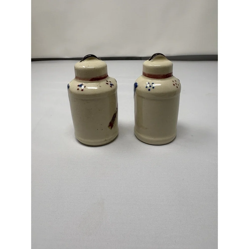 Vintage Shawnee Milk Cans Cottage Salt & Pepper Shakers White W/ Dot Flowers MCM